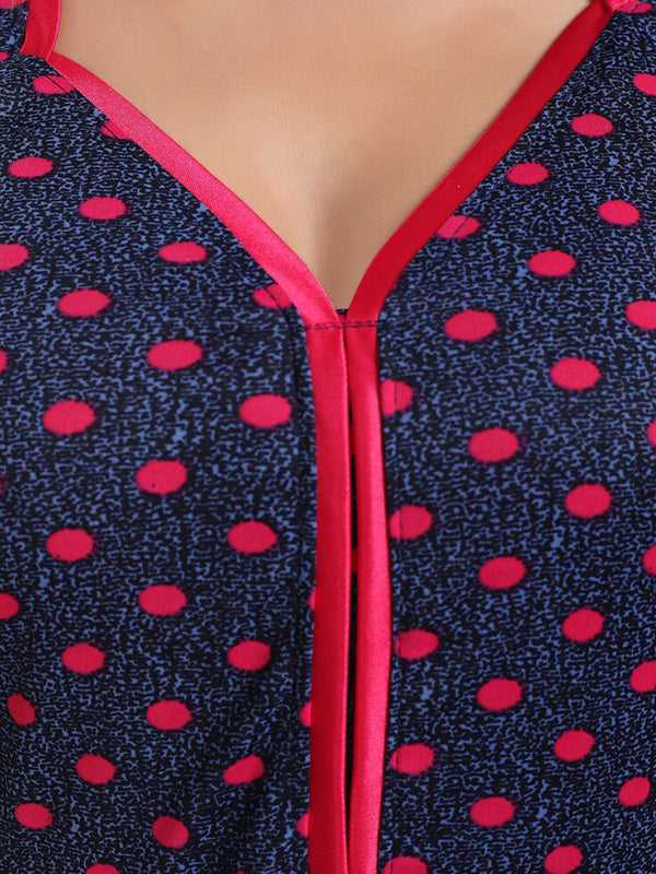 Be You Polka Dot Printed V-Neck Satin Maxi Nightdress