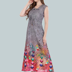 Be You Women Grey Geometric Printed Maxi Nightdress