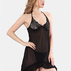 Be You Halter Neck Net Baby Doll With Briefs