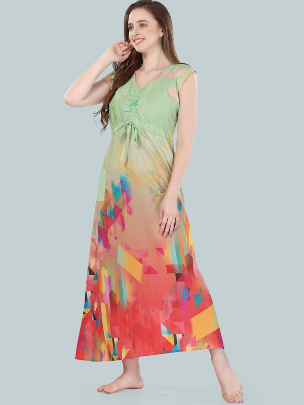 Be You Green Printed Maxi Nightdress