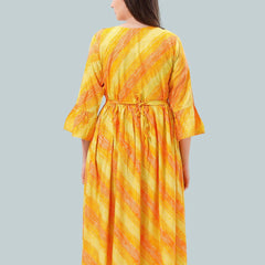 Be You Women Leheriya Printed Bell Sleeves Maternity Kurta
