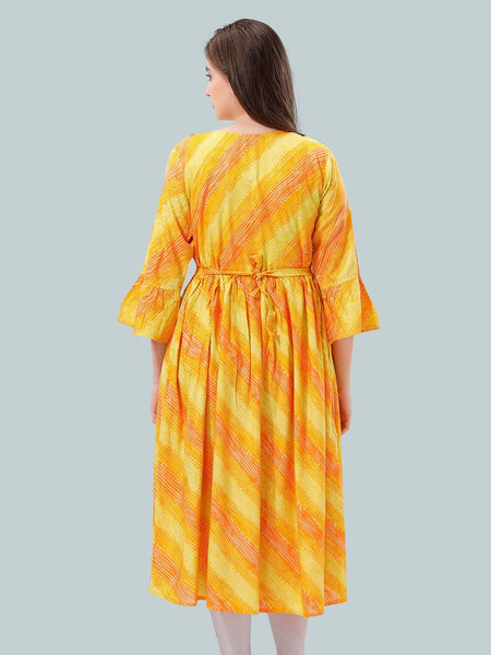 Be You Women Leheriya Printed Bell Sleeves Maternity Kurta
