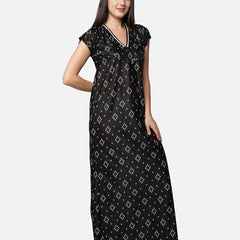Be You Women Black Printed Maxi Maternity Nightdress