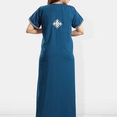 Be You Ethnic Motifs Embroidered Maxi Nightdress