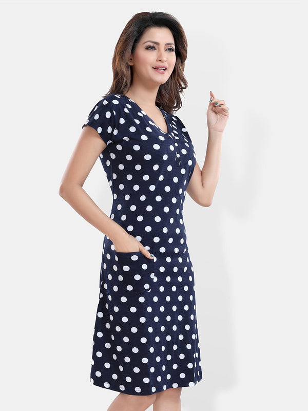 Be You Navy Blue Printed Nightdress