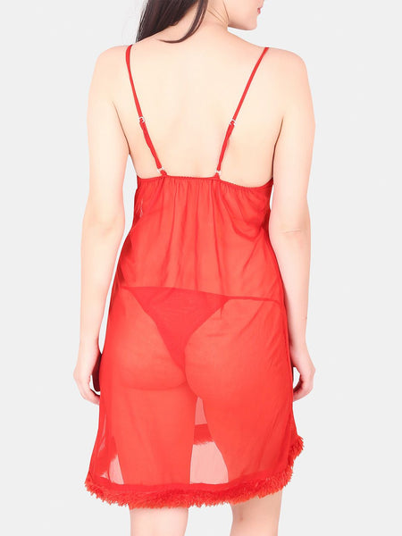 Be You Shoulder Straps Net Nightdress With Robe