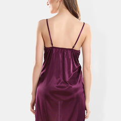 Be You Self Design Satin Shoulder Straps Nightdress With Robe
