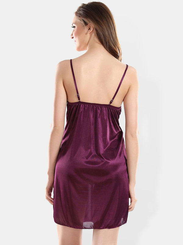 Be You Self Design Satin Shoulder Straps Nightdress With Robe