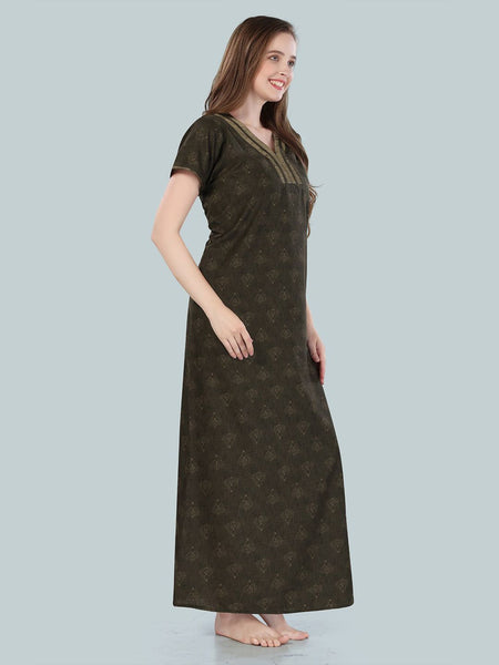 Be You Green Printed Maxi Nightdress