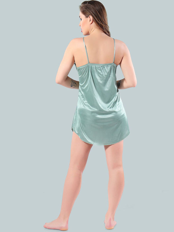 Be You Green Solid Satin Nightdress