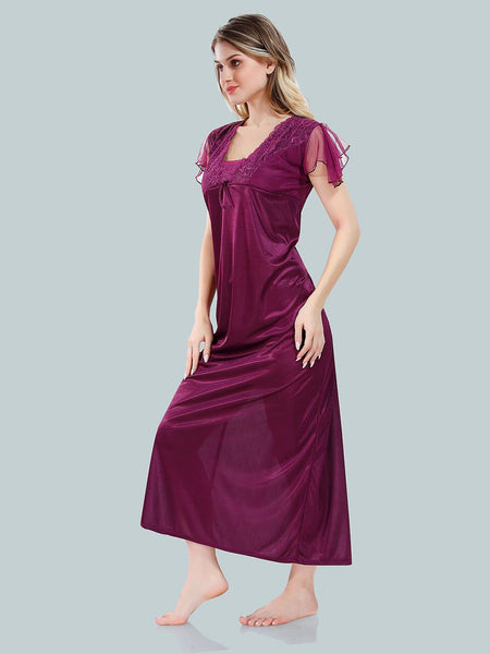 Be You Square Neck Lace Up Details Satin Maxi Nightdress With Robe