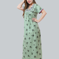 Be You Green Embroidered Maxi Nightdress