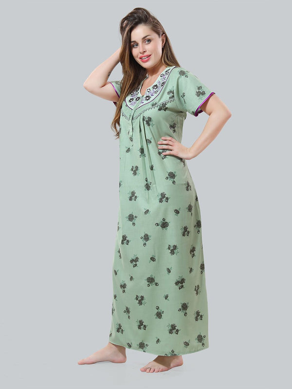 Be You Green Embroidered Maxi Nightdress