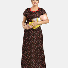 Be You Floral Printed Satin Maternity Maxi Nightdress
