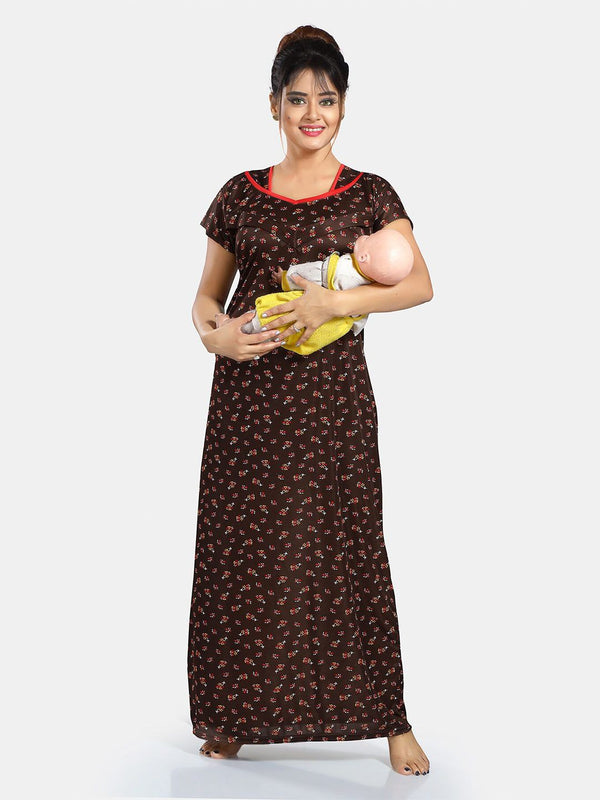 Be You Floral Printed Satin Maternity Maxi Nightdress