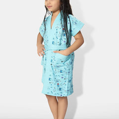 Be You Girls Printed Terry Cotton Water Absorbent Bath Robe With Belt