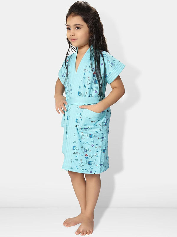 Be You Girls Printed Terry Cotton Water Absorbent Bath Robe With Belt