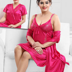 Be You Women Pink Nightdress with Robe