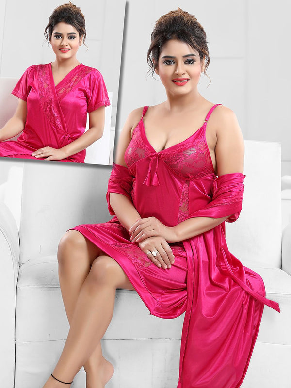 Be You Women Pink Nightdress with Robe