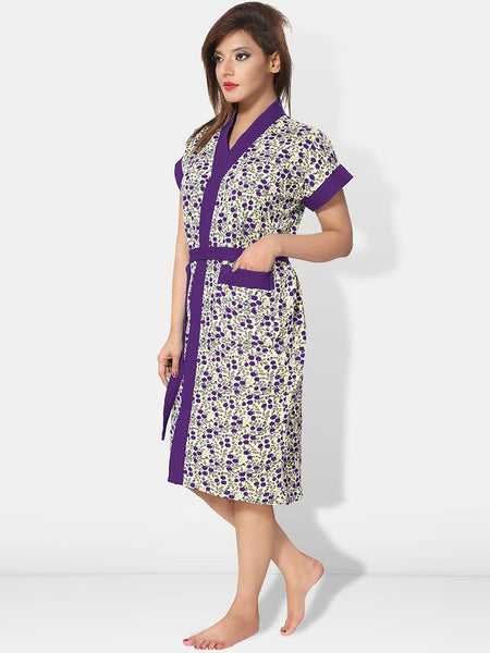 Be You Women Floral Printed Cotton Anti-bacterial Super Soft Bath Robe With Belt