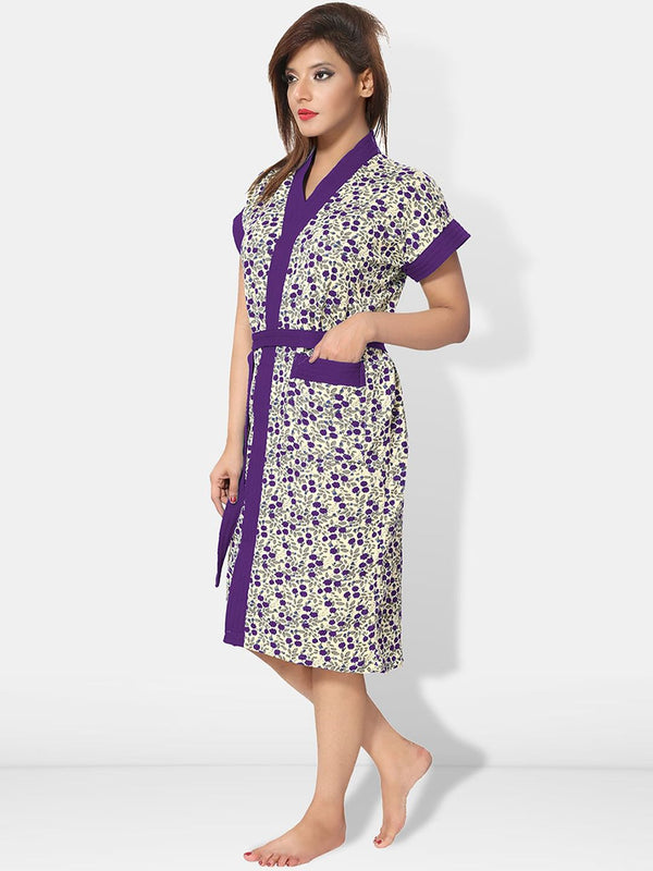 Be You Women Floral Printed Cotton Anti-bacterial Super Soft Bath Robe With Belt