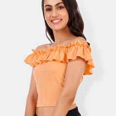 Be You Off-Shoulder Flutter Sleeve Ruffles Cotton Bardot Crop Top