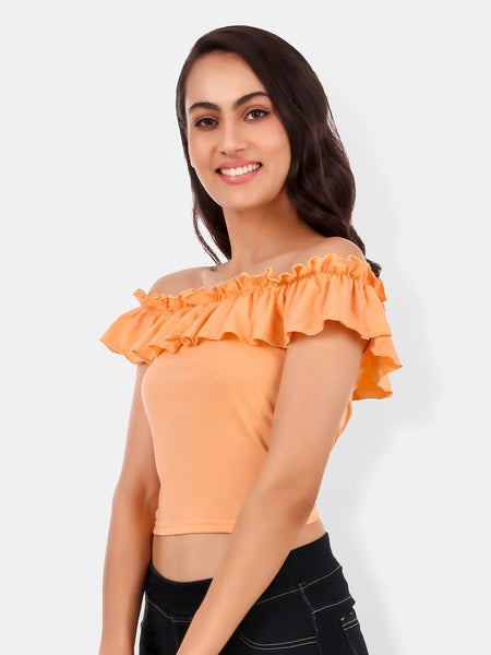 Be You Off-Shoulder Flutter Sleeve Ruffles Cotton Bardot Crop Top