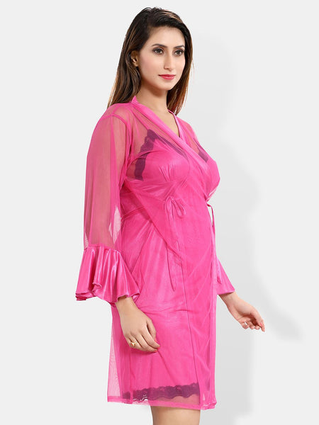 Be You Sleeveless Net Nightdress With Robe