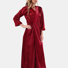Be You Square Neck Lace Up Details Satin Nightdress With Robe