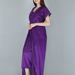 Be You Purple Satin Maxi Nightdress with Robe