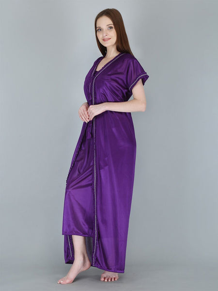 Be You Purple Satin Maxi Nightdress with Robe
