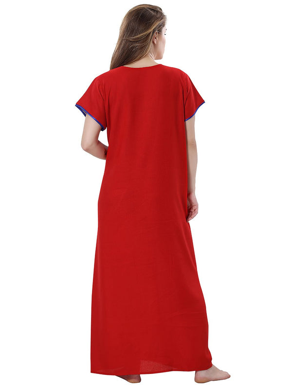 Be You Red Embroidered Maxi Nightdress
