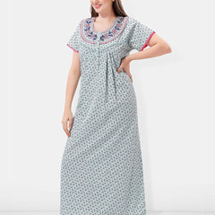 Be You Floral Printed Embroidered Maxi Nightdress