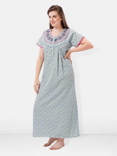 Be You Floral Printed Embroidered Maxi Nightdress