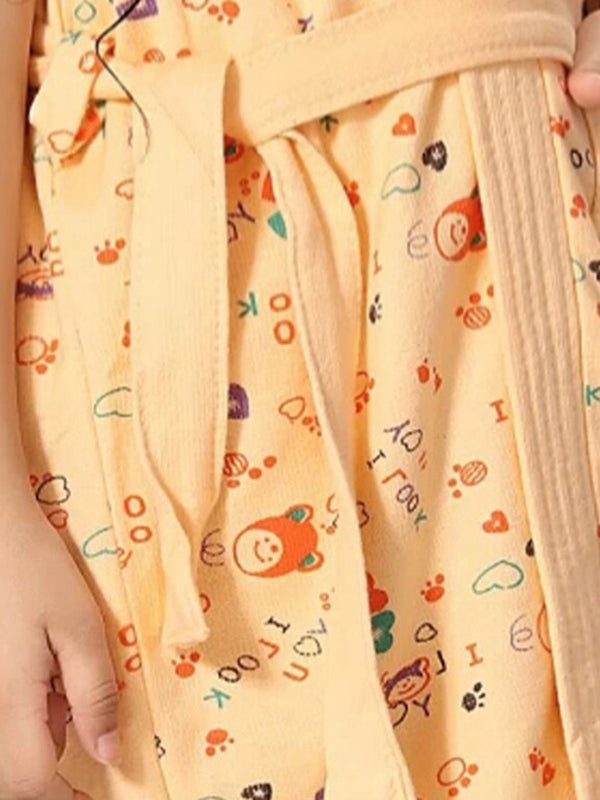 Be You Peach Conversational Cotton Drawstring Knee Length Bath Robe