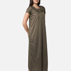 Be You Women Brown Striped Maxi Maternity Nightdress