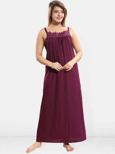 Be You Lace Women Lace Cotton Maxi Nightdress