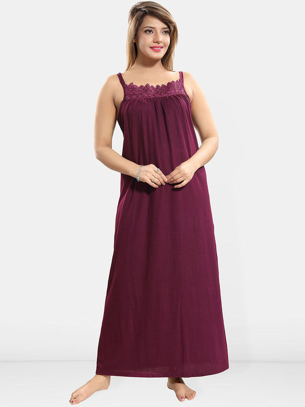 Be You Lace Women Lace Cotton Maxi Nightdress