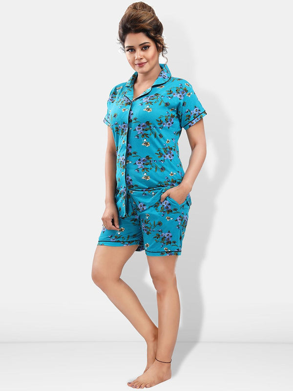 Be You Pack Of 2 Lapel Collar Floral Printed Night Suits