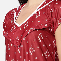 Be You Women Maroon Printed Maternity Maxi Nightdress