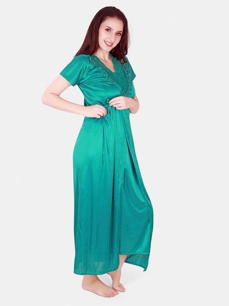Be You Floral Lace Shoulder Straps Satin Maxi Nightdress With Robe