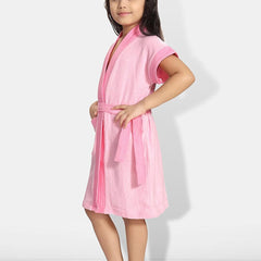 Be You Two-Tone Pink Solid Cotton Drawstring Knee Length Bath Robe