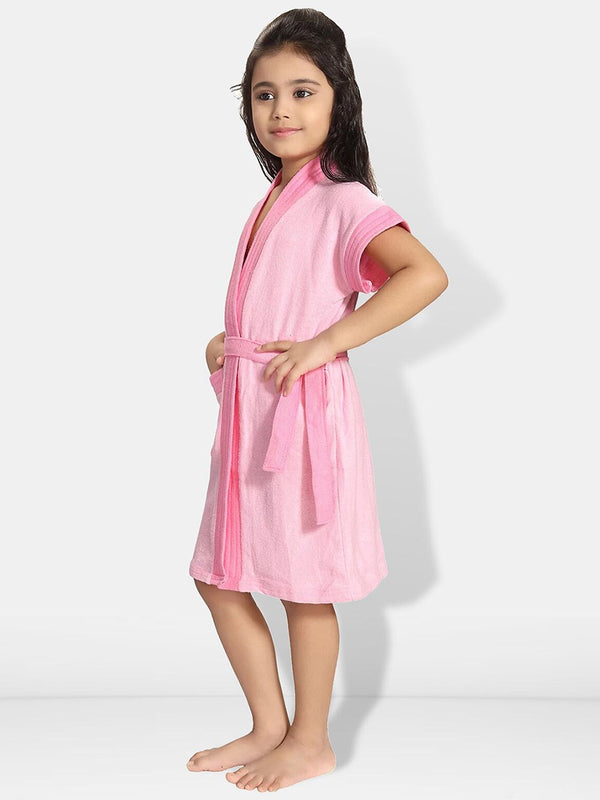 Be You Two-Tone Pink Solid Cotton Drawstring Knee Length Bath Robe