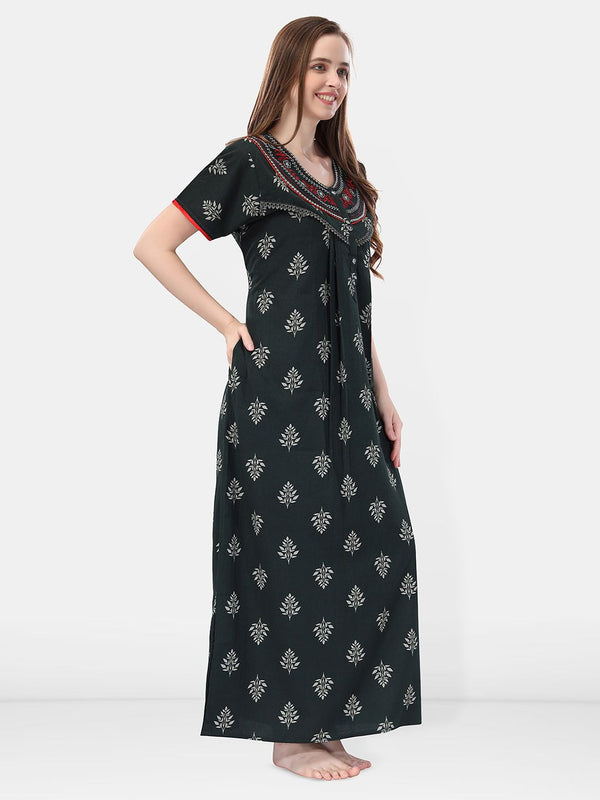 Be You Green Embroidered Maxi Nightdress
