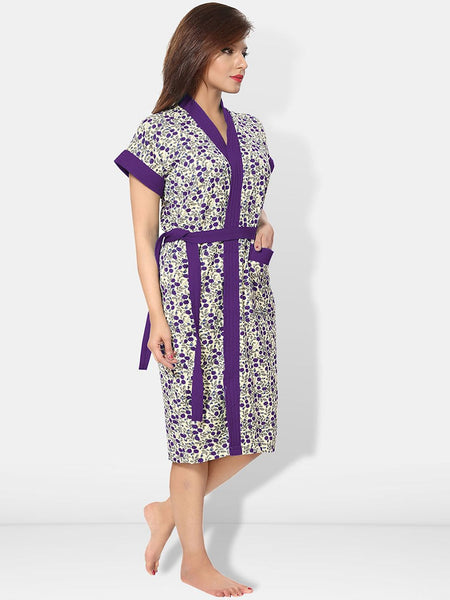 Be You Women Floral Printed Cotton Anti-bacterial Super Soft Bath Robe With Belt