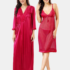 Be You Shoulder Strap Net Maxi Nightdress With Satin Robe