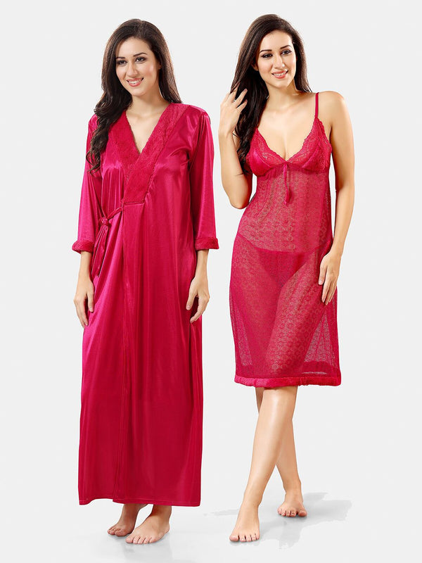 Be You Shoulder Strap Net Maxi Nightdress With Satin Robe