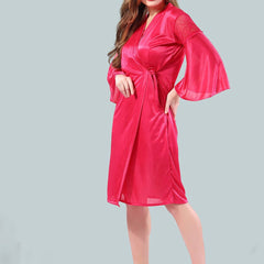Be You Women Pink Solid Satin Short Nighty with Robe