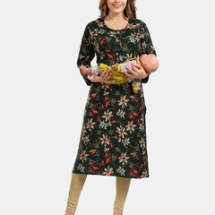 Be You Floral Printed Round Neck Maternity Straight Kurta