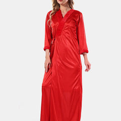 Be You V Neck Lace Up Details Satin Nightdress With Robe